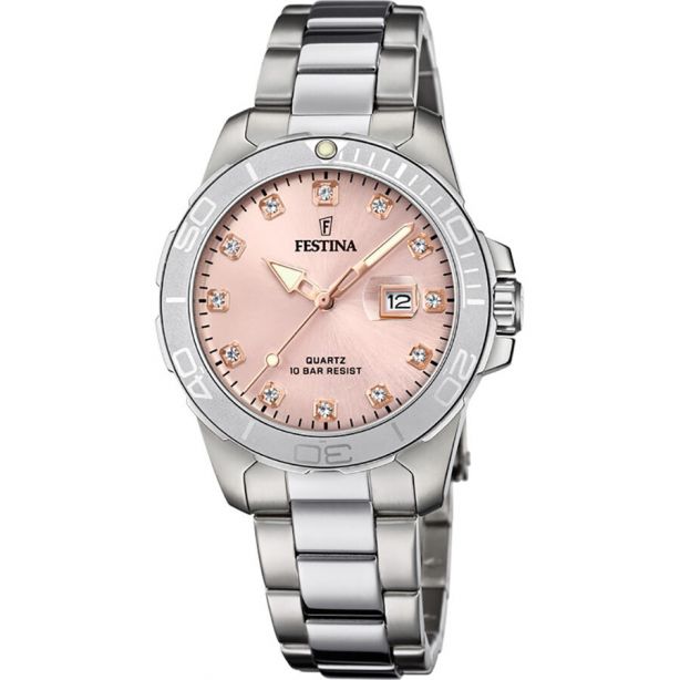 Festina F20503/2 Boyfriend Ladies Watch with Pink Dial and Crystals